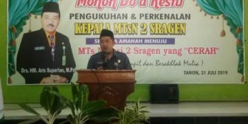 Drs. H.M. Aris Suparlan, M.Pd dikukuhkan sebagai Kepala MTsN 2 Sragen
