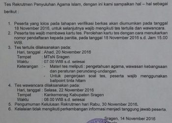 Pelaksanaan Tes Rekrutmen Penyuluhan Agama Islam