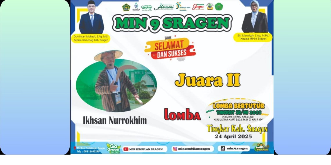 MIN 9 Sragen Raih Juara 2 Lomba Bertutur Tingkat SD/MI se- Kabupaten Sragen