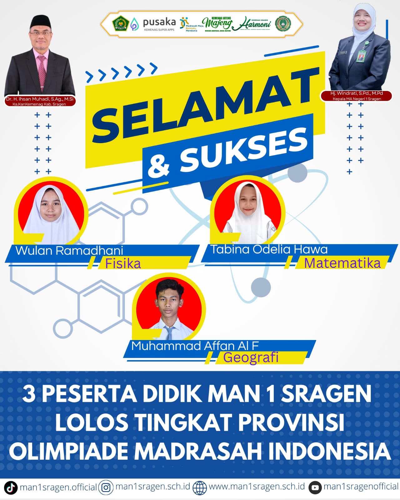 Tiga Siswa MAN 1 Sragen Melaju ke Tingkat Provinsi dalam Olimpiade Madrasah Indonesia