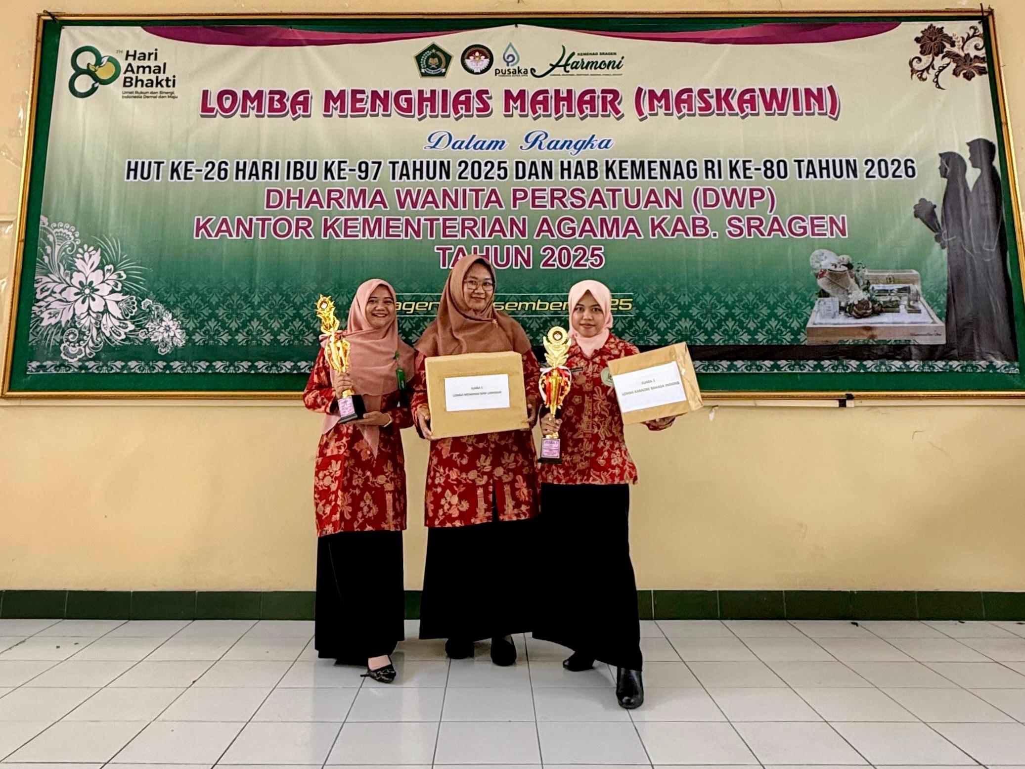 MAN 1 Sragen Borong Juara DWP Kemenag Sragen: Raih Juara 1 Lomba Hias Mahar dan Solo Vokal Bahasa Inggris