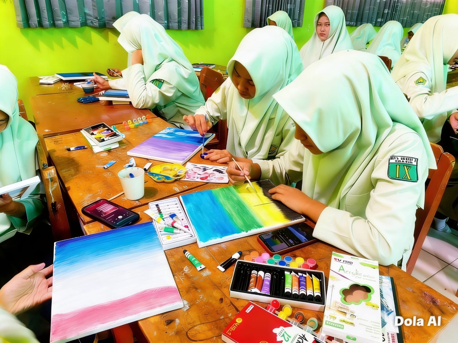 Seni Lukis Warnai Ujian Praktik Siswa MTsN 7 Sragen