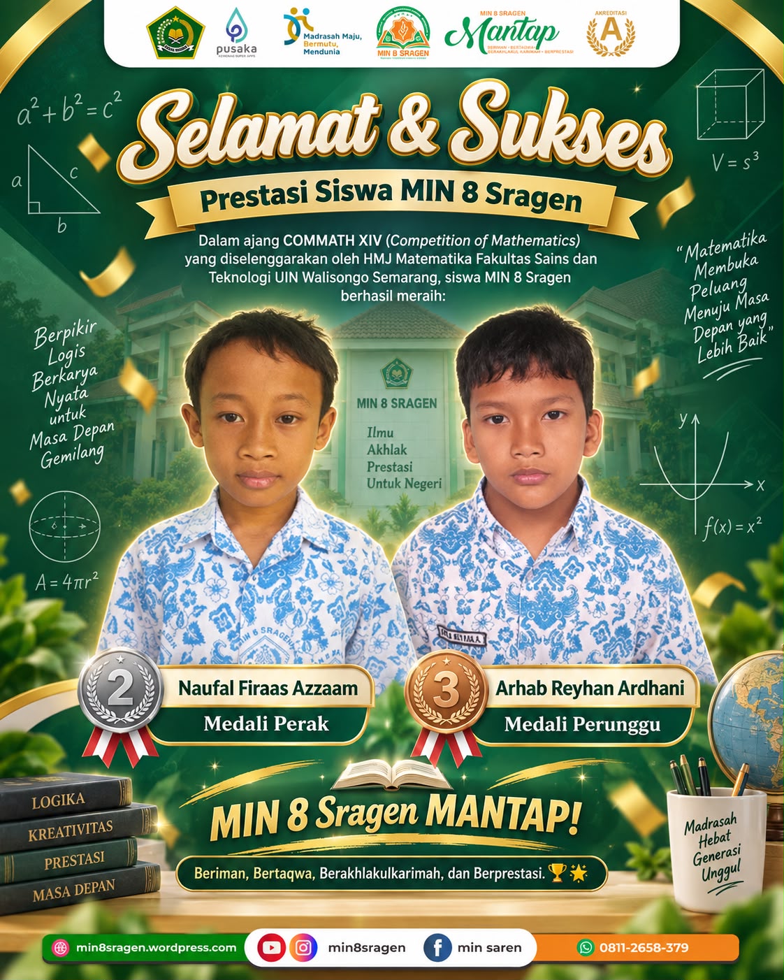 Dua Siswa MIN 8 Sragen Raih Medali pada COMMATH XIV UIN Walisongo Semarang