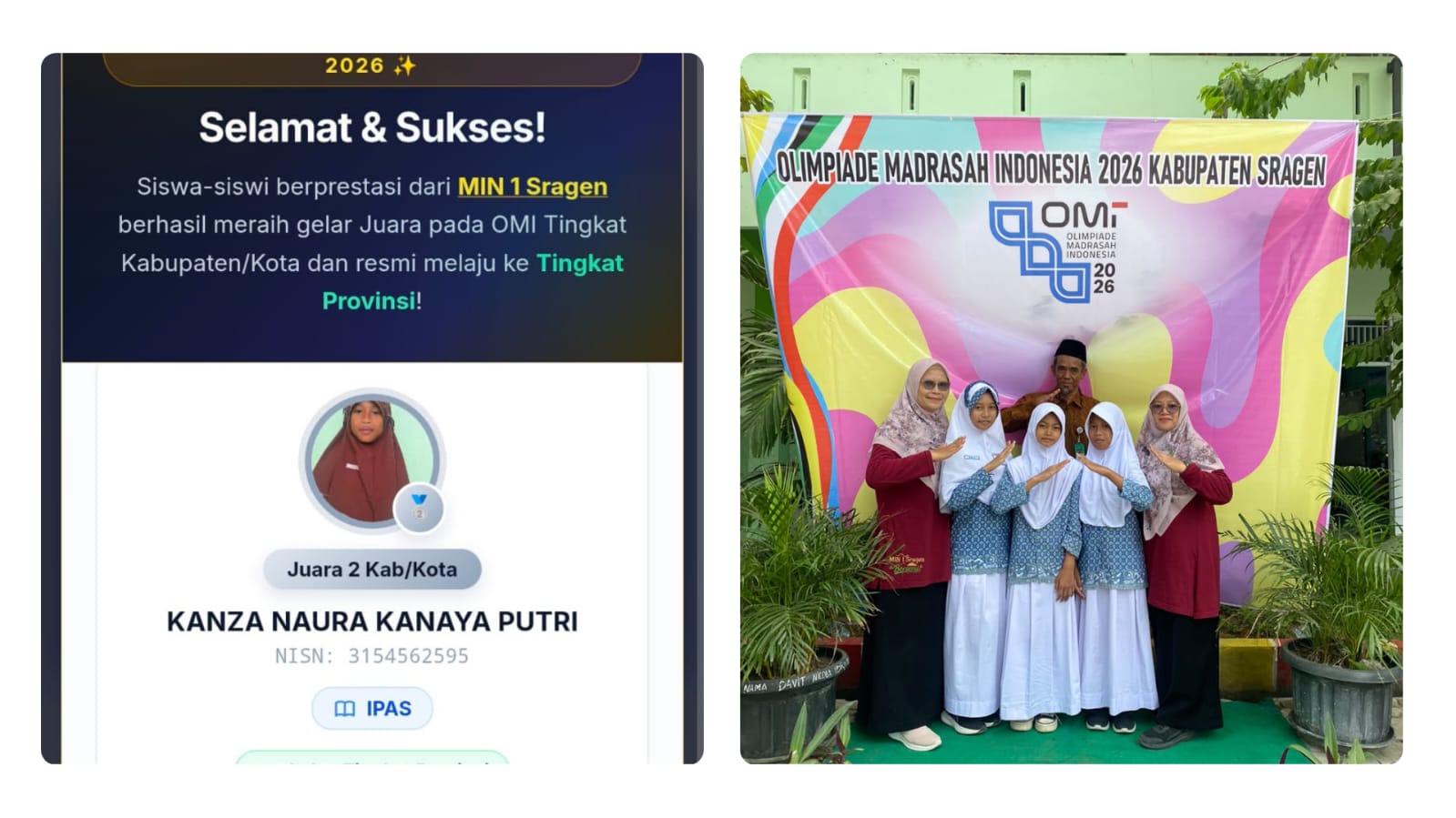 Bangga! Siswa MIN 1 Sragen Raih Juara 2 Olimpiade Madrasah Indonesia Tingkat Kabupaten Sragen